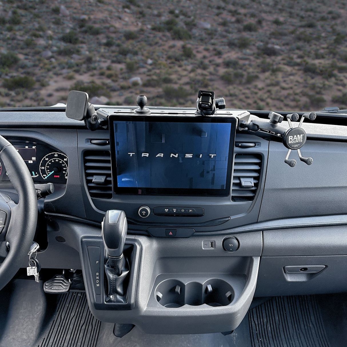 TERRA X Ford Transit Dash Mount – Navidok No-Drill Dash Mount for 12" Screen Vans - with Dual RAM Balls, T-Slot Track