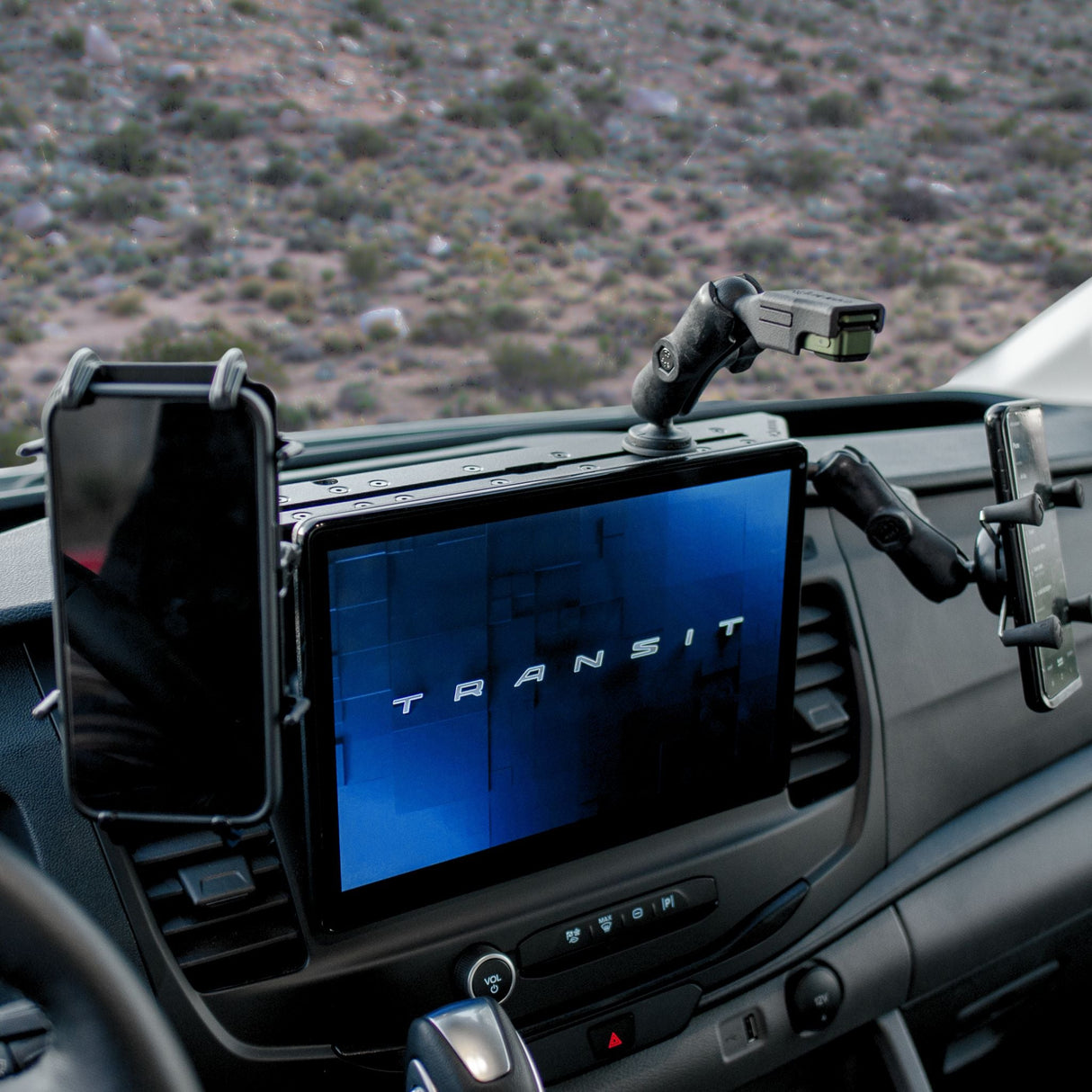 TERRA X Ford Transit Dash Mount – Navidok No-Drill Dash Mount for 12" Screen Vans - with Dual RAM Balls, T-Slot Track