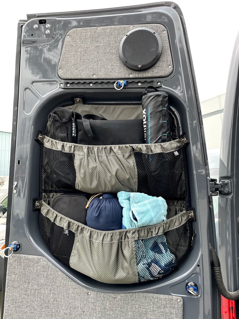 RB Components 2019+ Sprinter Van Fabric - Rear Door Window Multi Compartment Stuff Bag