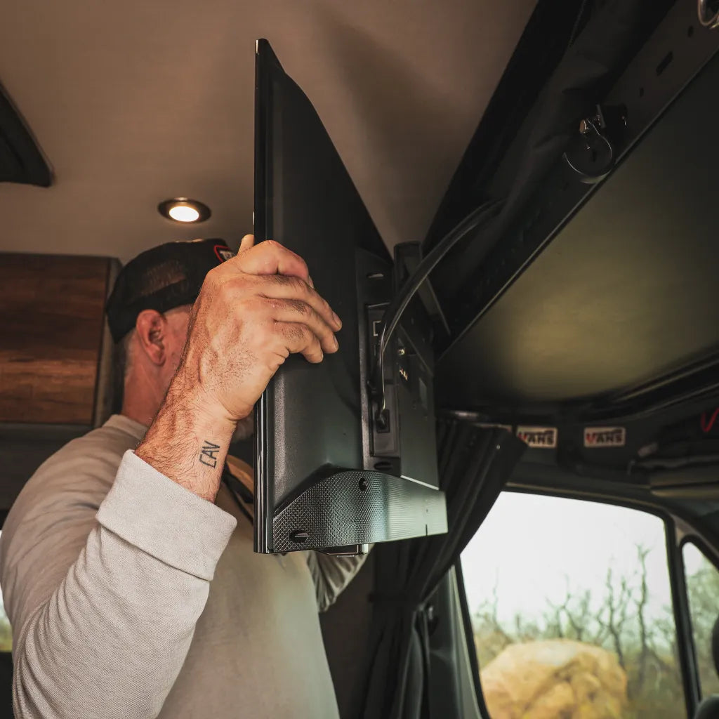 Canyon Adventure Vans Cab Shelf TV Bracket