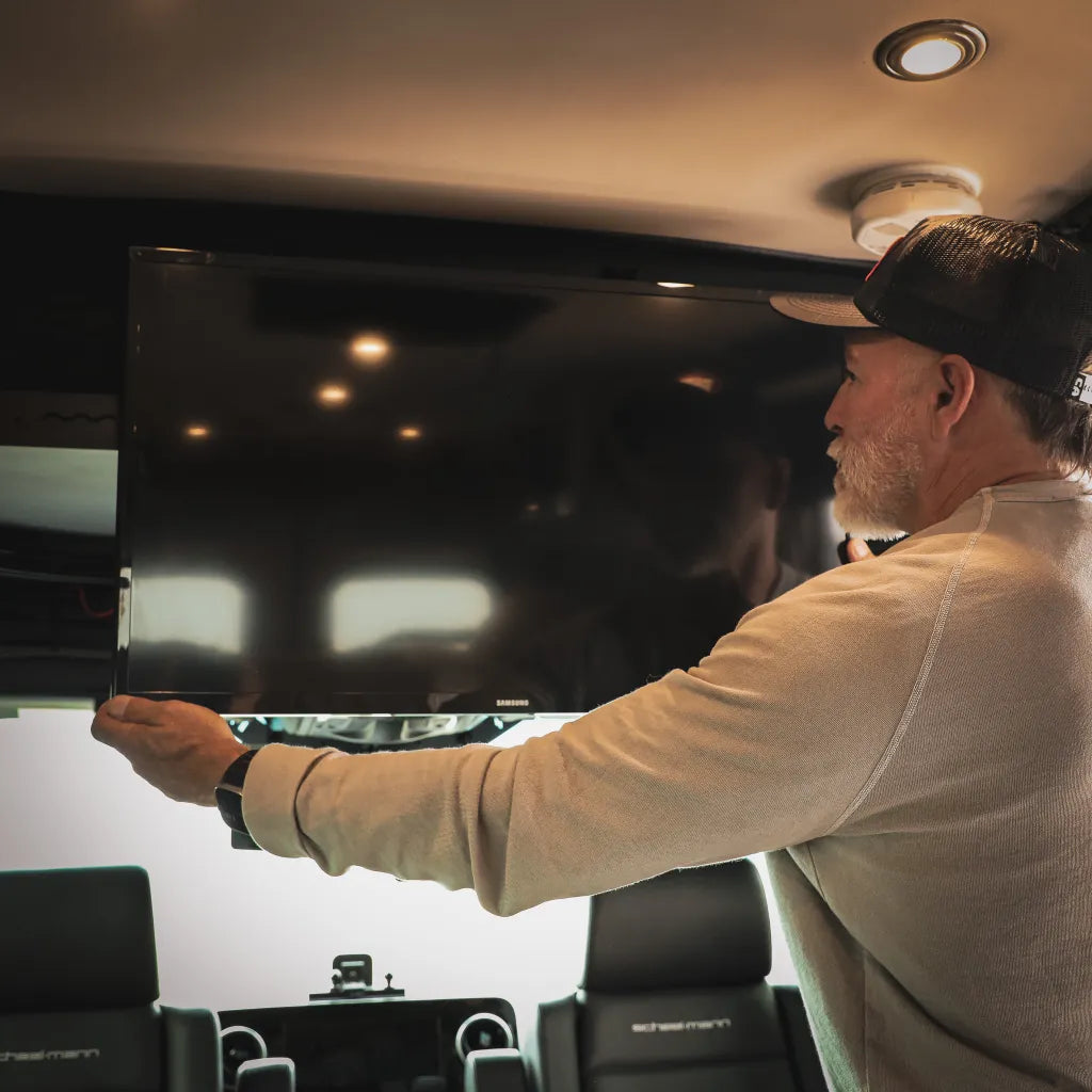 Canyon Adventure Vans Cab Shelf TV Bracket