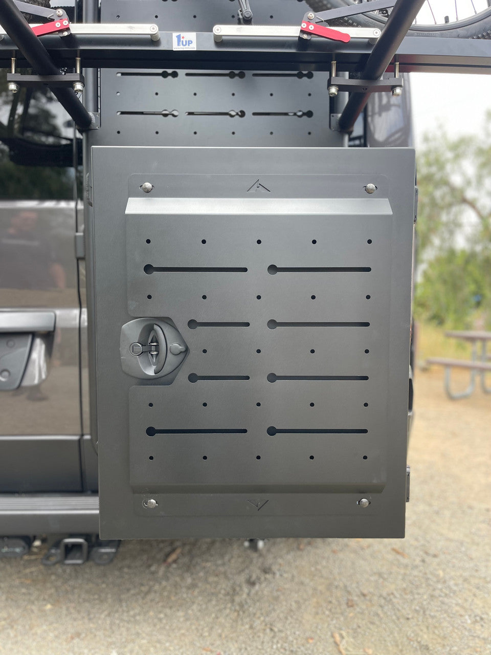 Aluminess 2013+ Promaster Passenger Side Bike Carrier (Front View) - Campervan HQ