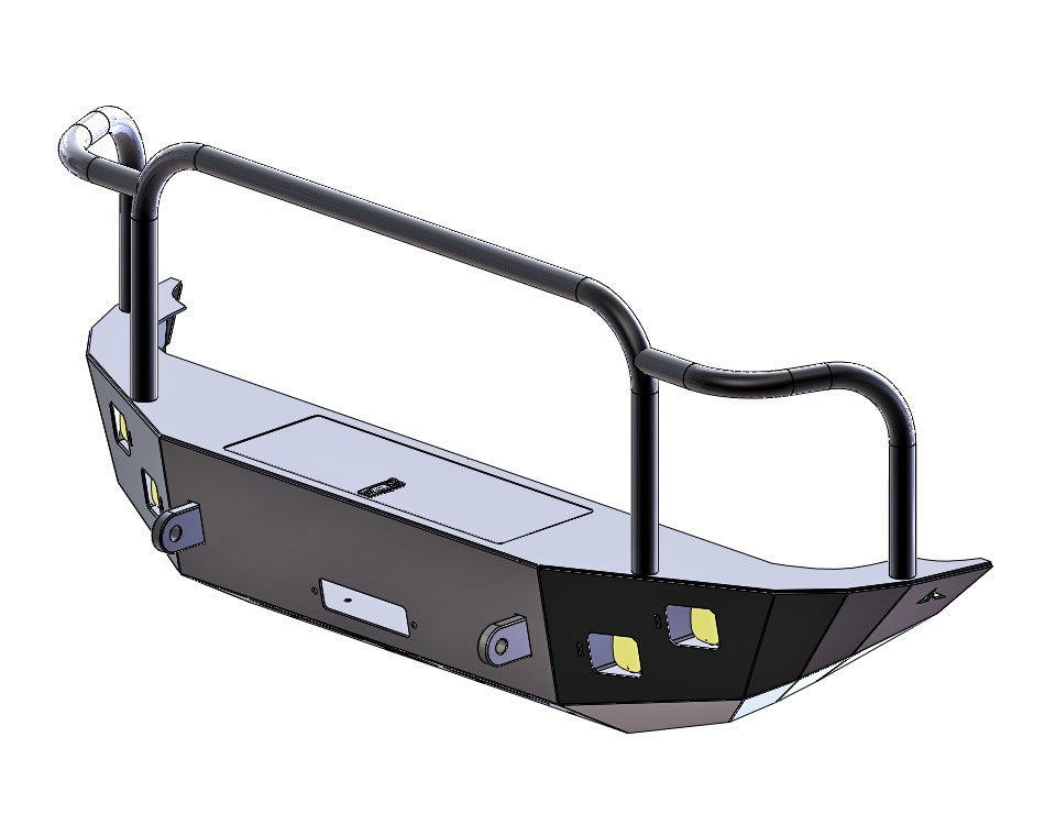 Aluminess Ford E-Series Front Winch Bumper (2008-2014)_With Square Lights (Side View) - Campervan HQ