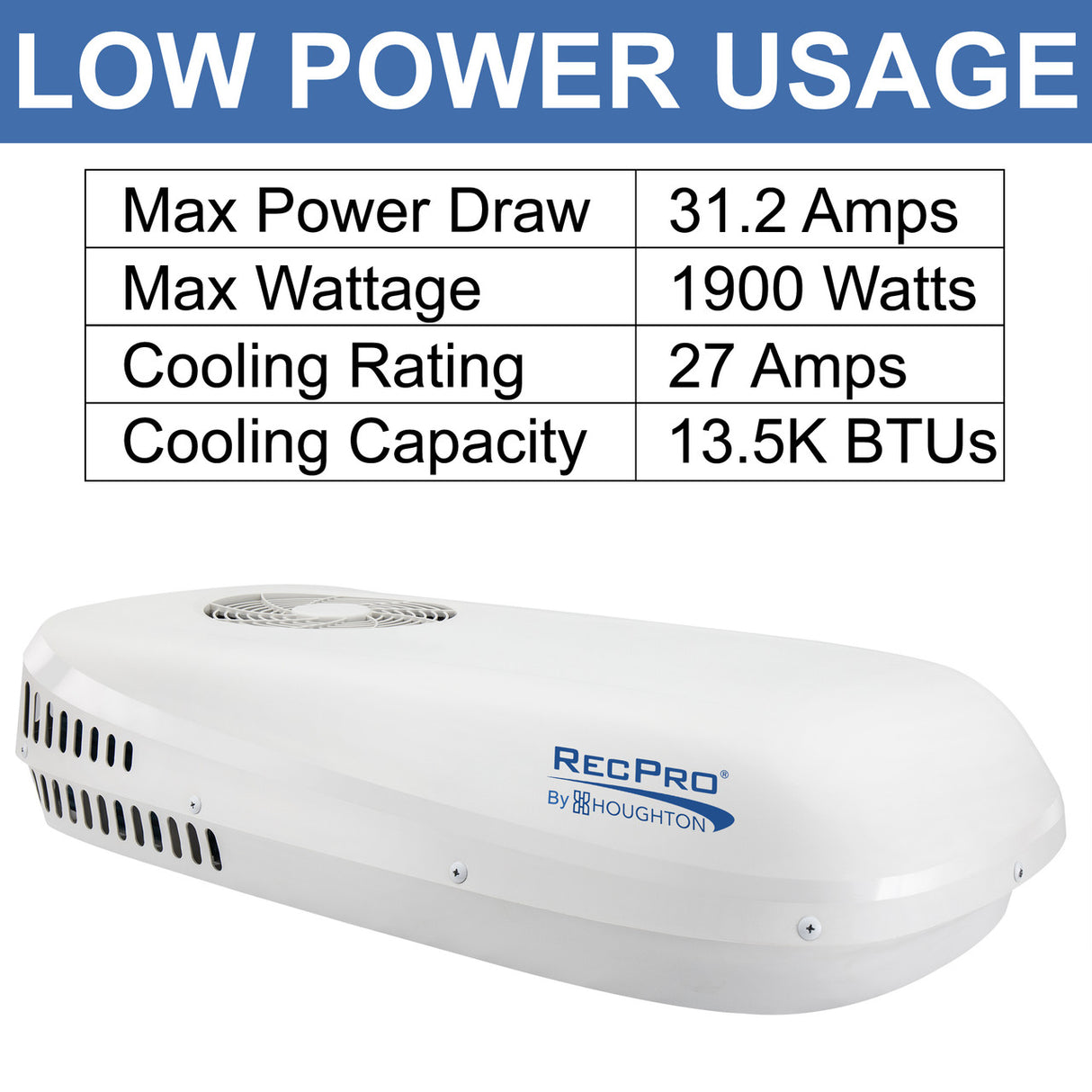 RecPro 48V RV Air Conditioner with Heat Pump - 13,500 BTU