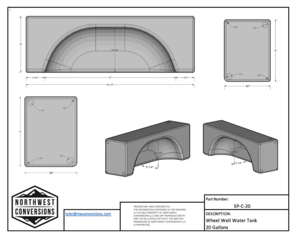 Northwest Conversions 20 Gallon Wheel Well Water Tank (Centered)