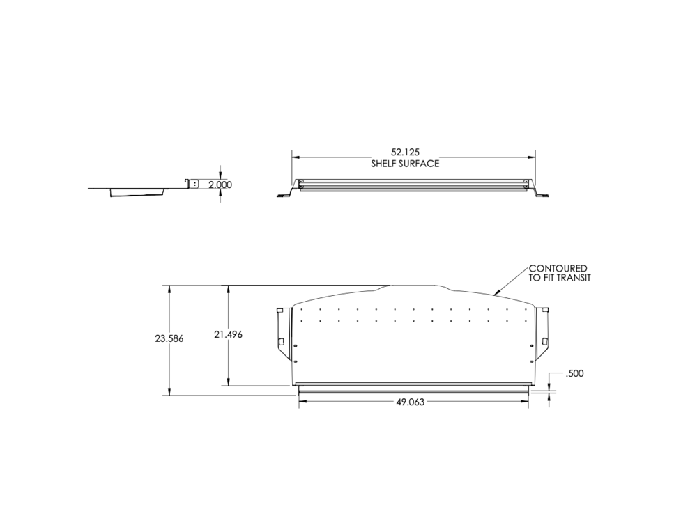 Van Wife Components 2015+ Ford Transit Headliner Shelf with Curtain Rod