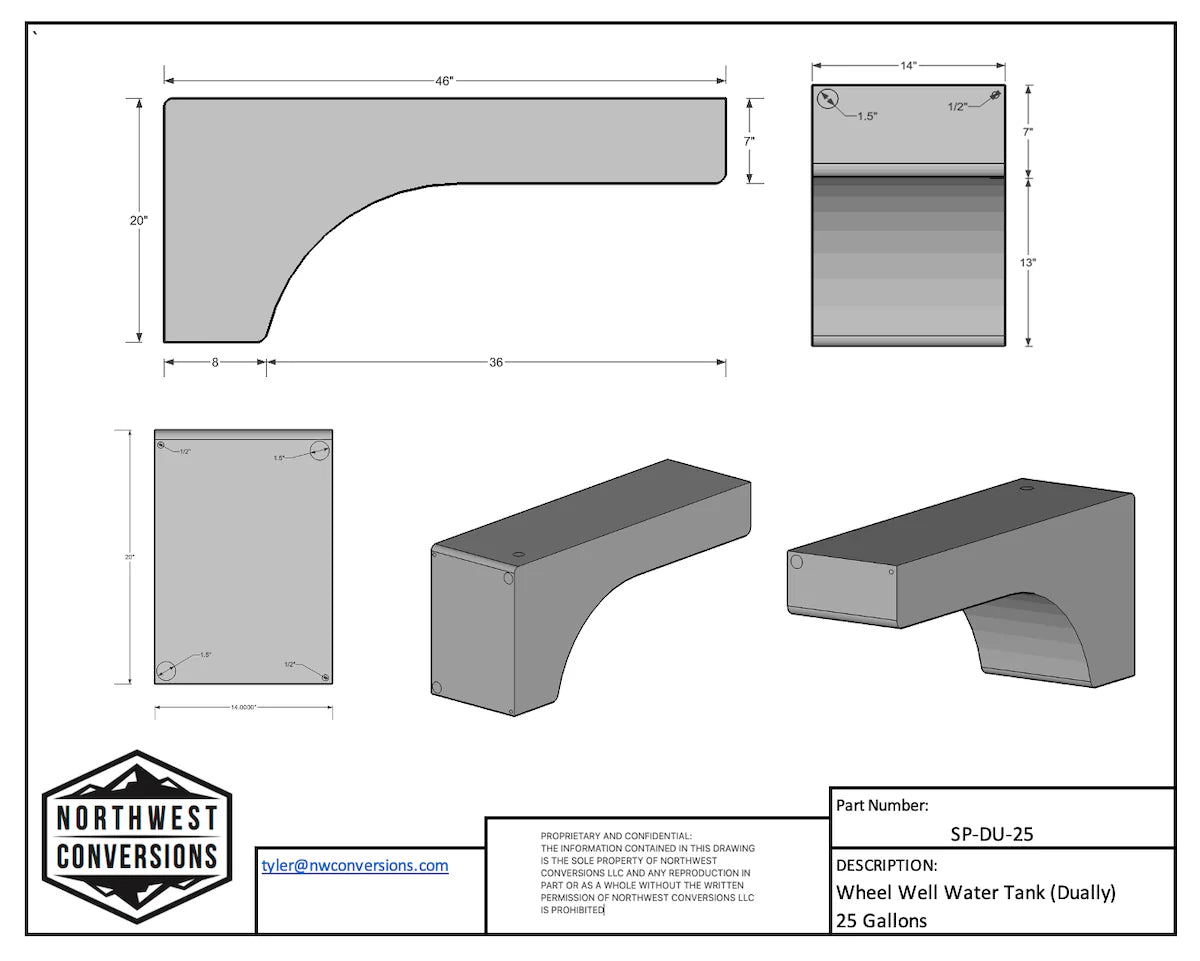Northwest Conversions 25 Gallon Dually Wheel Well Water Tank