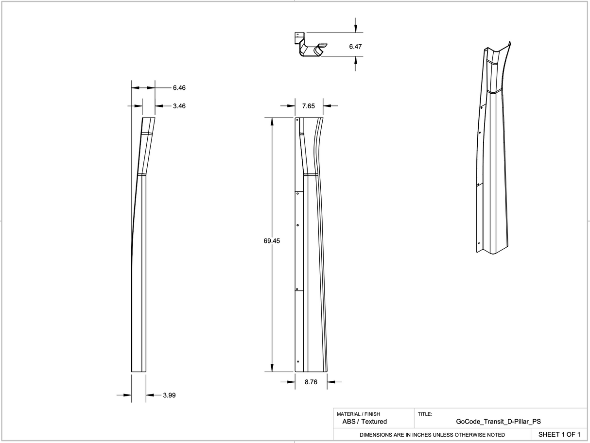 GoCode 2015+ Ford Transit D Pillar Trim Kit