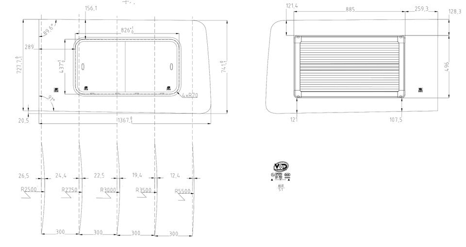 VWD 2015+ Ford Transit Passenger Side Sliding Door Double Slider Window (TR201-DS)