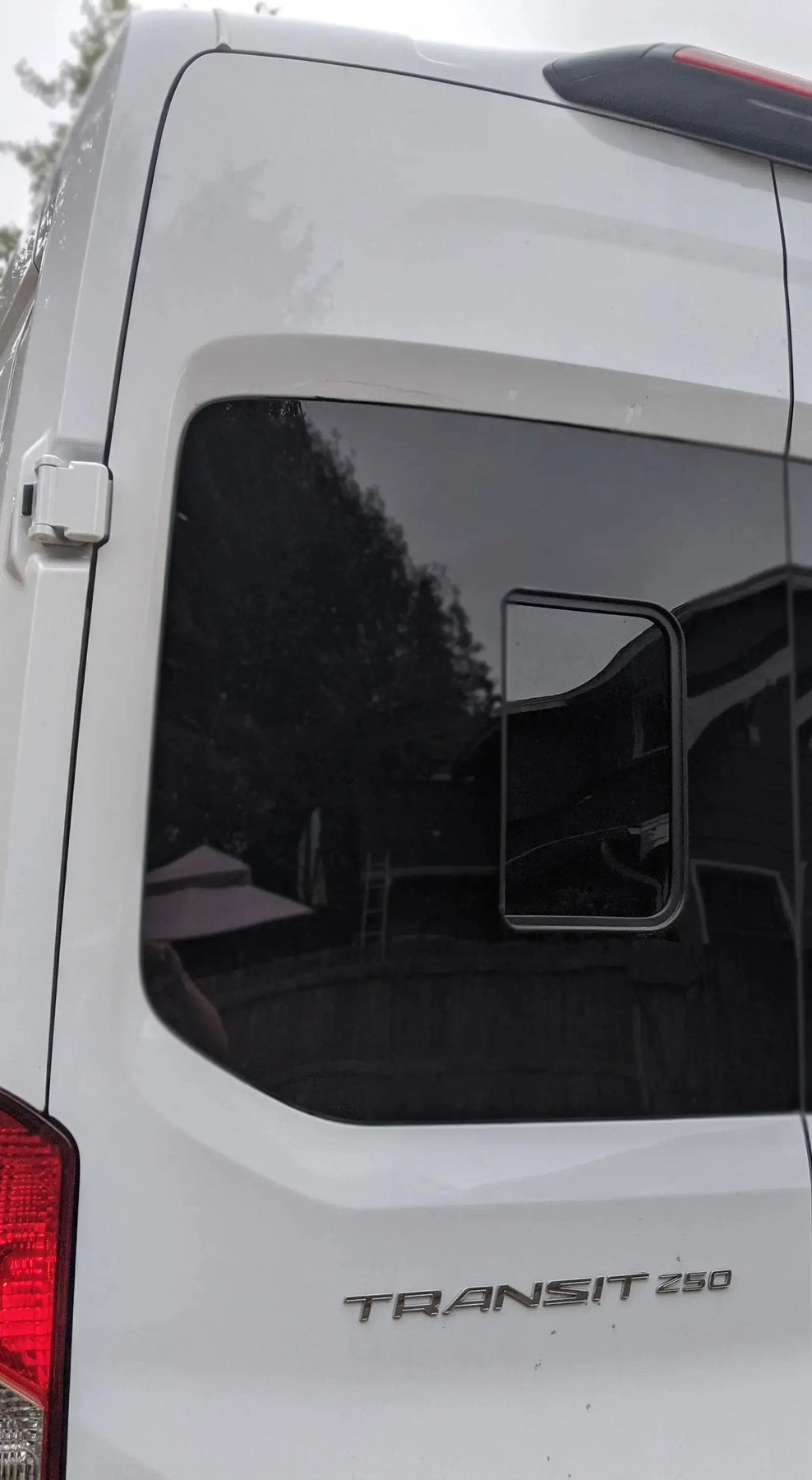 VWD Ford Transit Van Slider Window Medium / High Roof 2015+ Driver Side Rear Cargo Door (DTT18017-INT)_Exterior View - Campervan HQ