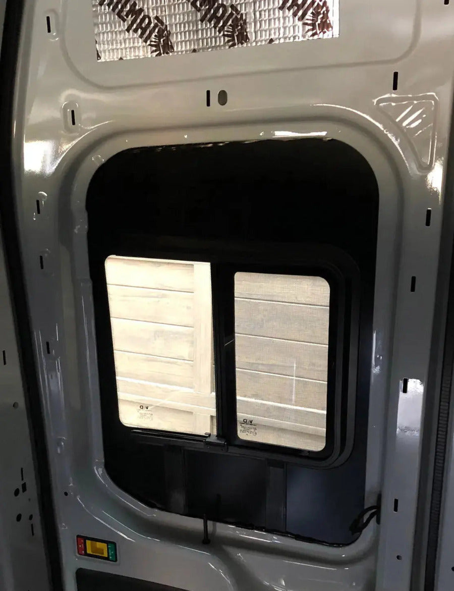VWD Ford Transit Van Slider Window Medium / High Roof 2015+ Passenger Side Rear Cargo Door (DTT18018-INT)_Interior View - Campervan HQ