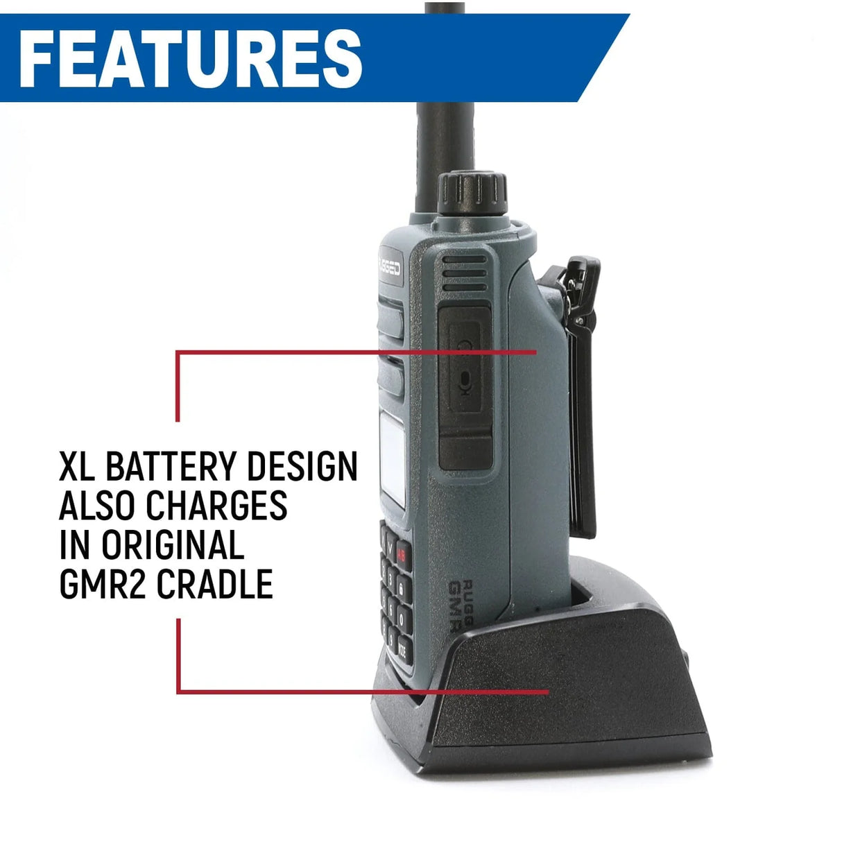 Rugged Radios GMR2 Handheld Long-Lasting XL Battery with USB Charging Port