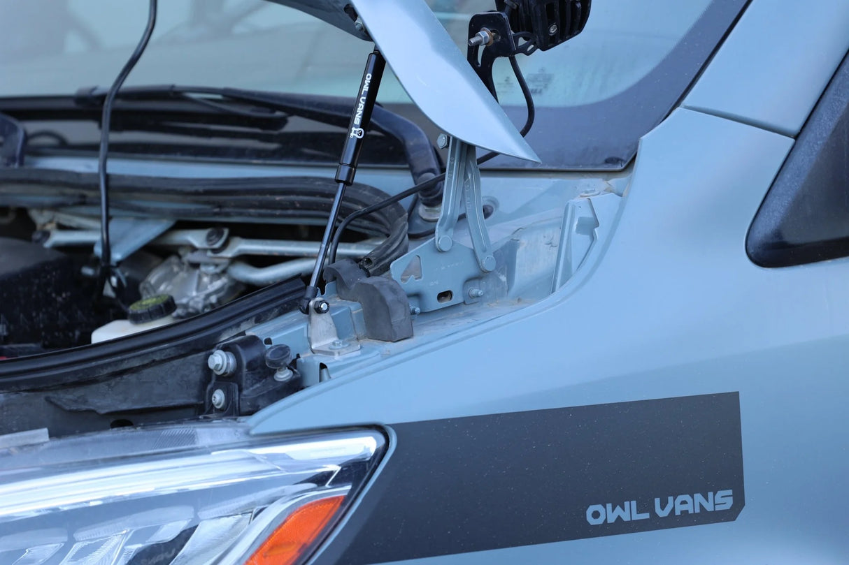 Owl Vans Sprinter Hood Strut Kit (Installed)_Left Strut - Campervan HQ