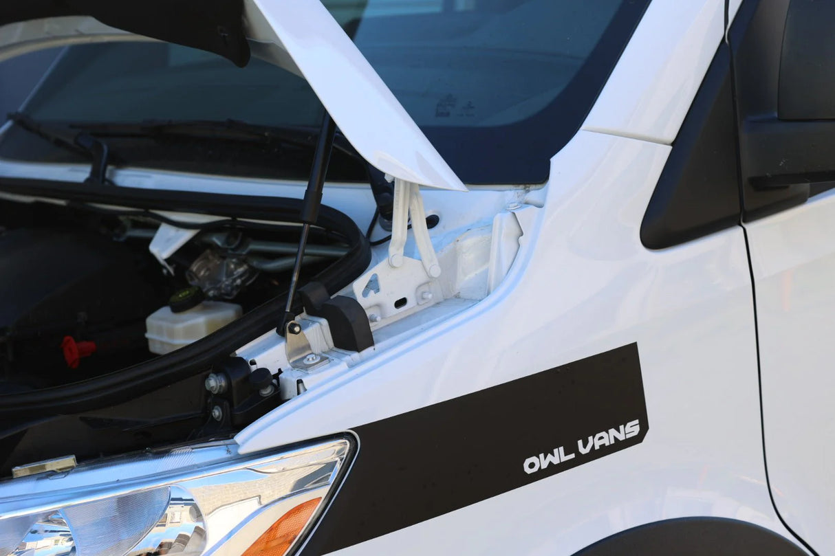 Owl Vans Sprinter Hood Strut Kit (Installed)_Side View - Campervan HQ