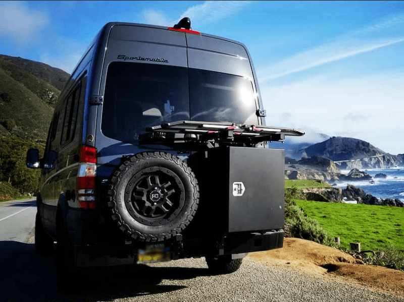 Mercedes Sprinter (2007+) Rear Bumper With Bike Rack Swing Arms (Back View) - Campervan HQ