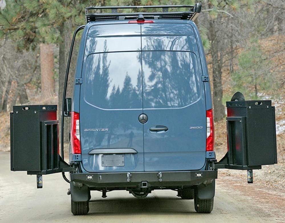 Mercedes Sprinter Slimline Rear Bumper (2019+)( Direct Back View Swing Arms Open Bins)- Campervan HQ