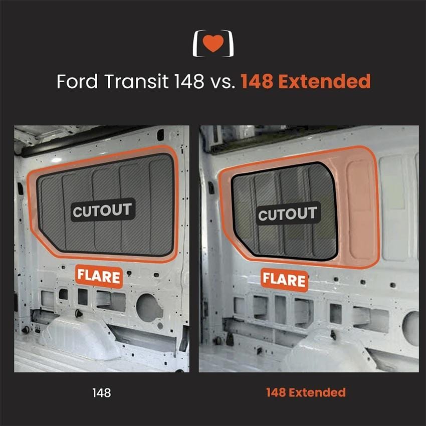 Flarespace Ford Transit Campervan Body Flares (148"WB) Size Shown Overlayed - Campervan HQ