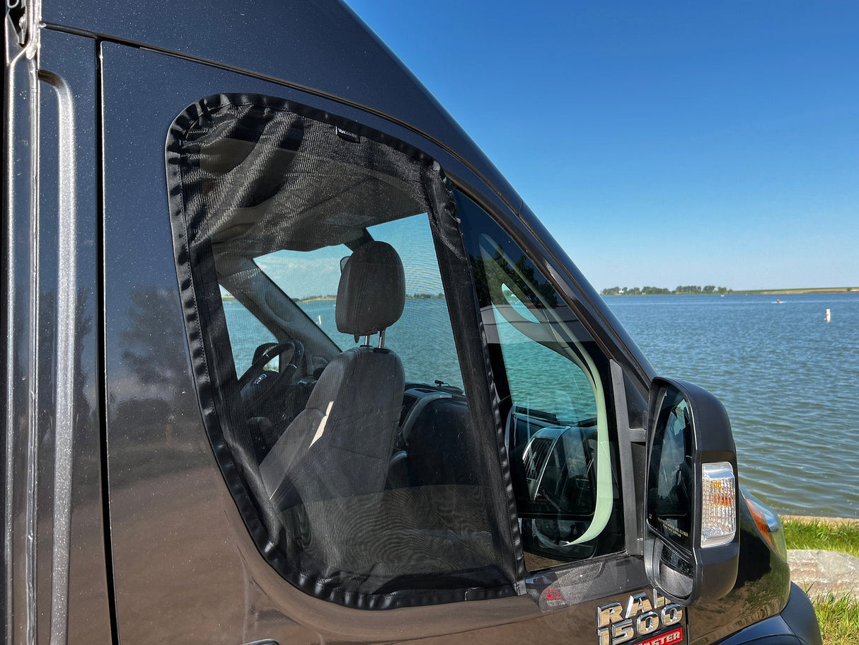 Van Essential Ram ProMaster Bug Screen Kits (Passenger Door Window)_Installed - Campervan HQ