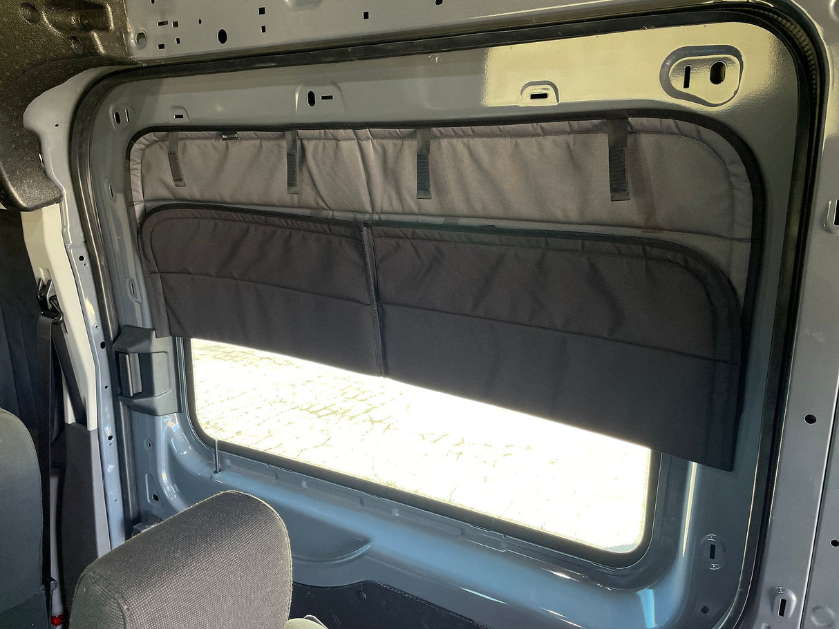 Van Essential Ford Transit Sliding Door Window Cover (Half Folded)_Interior View - Campervan HQ