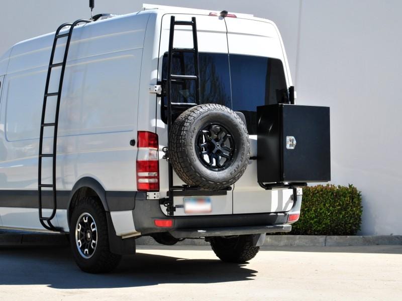 Mercedes Sprinter (2007-2018) Rear Door Driver Side Ladder ( Tire/Box Combo_Side View ) - Campervan HQ