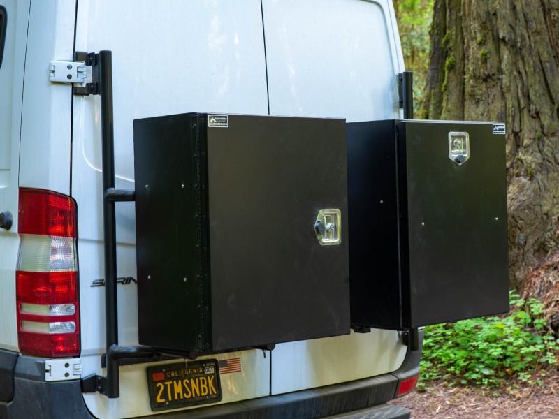 Mercedes Sprinter (2007-2018) Rear Door Tire and Box Carrier ( Boxies Closed ) - Campervan HQ