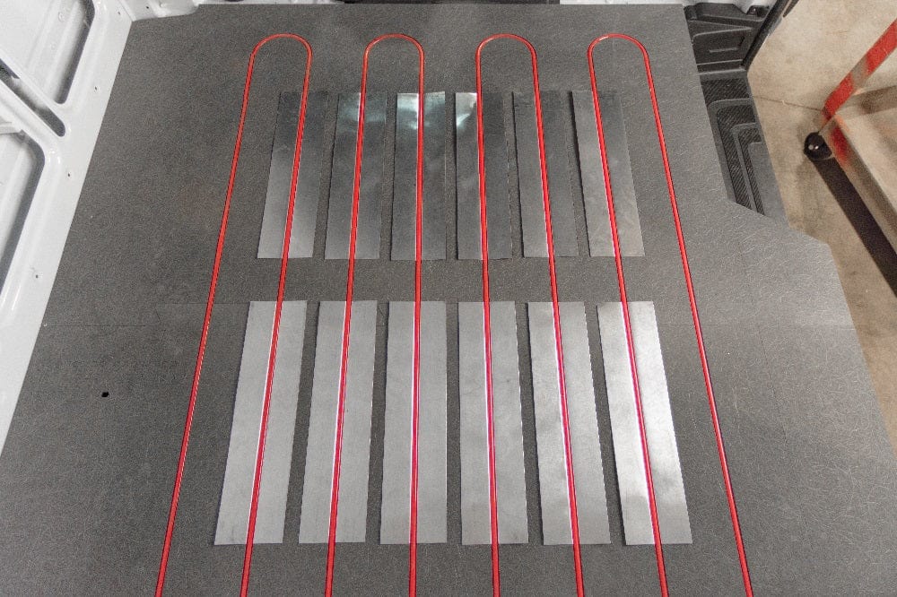 Columbia RV Hydronic Heating System - Ford Transit 148"EL SRW (PEX Tubing Grid_Top View) - Campervan HQ