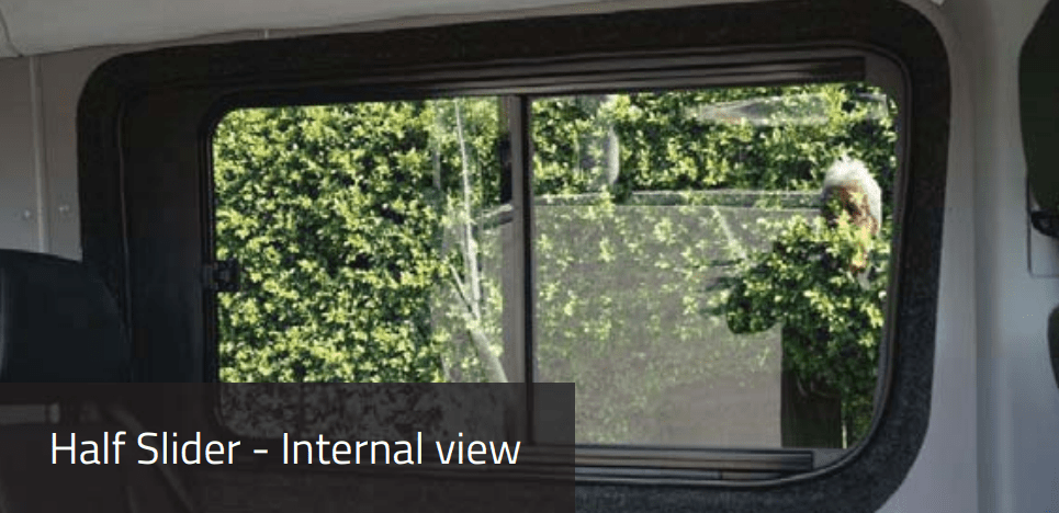 Mercedes Sprinter Driver Side Forward Half-Slider Window (Internal View) - Campervan HQ