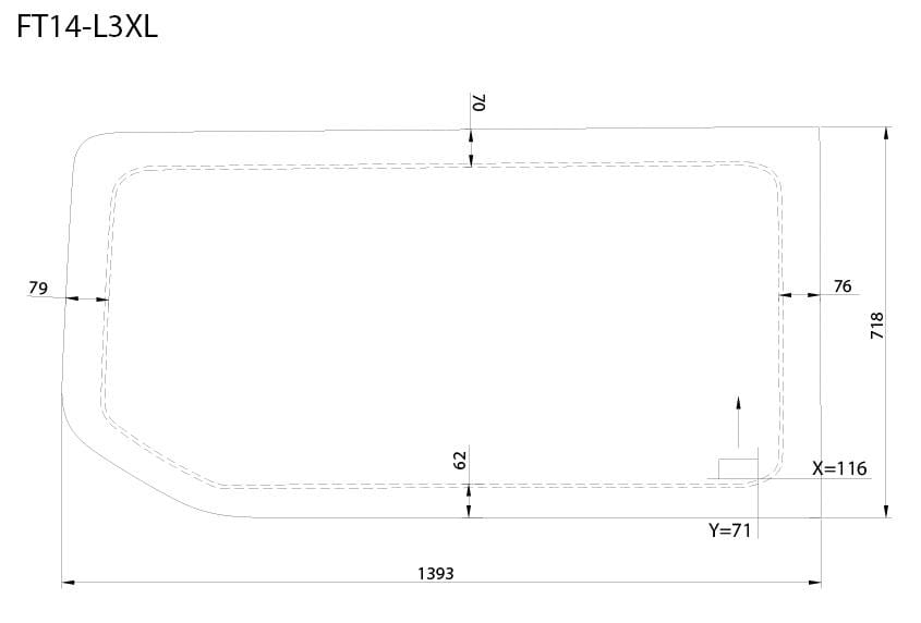 Ford Transit 2015+ Driver Side Rear Quarter Fixed Window 148"WB EXT (Dimensions) - Campervan HQ