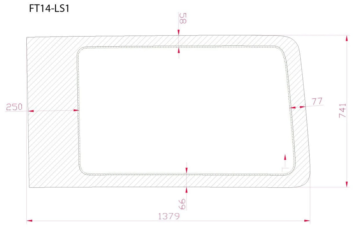 Ford Transit 2015+ Driver Side Sliding Door Fixed Window (Dimensions) - Campervan HQ