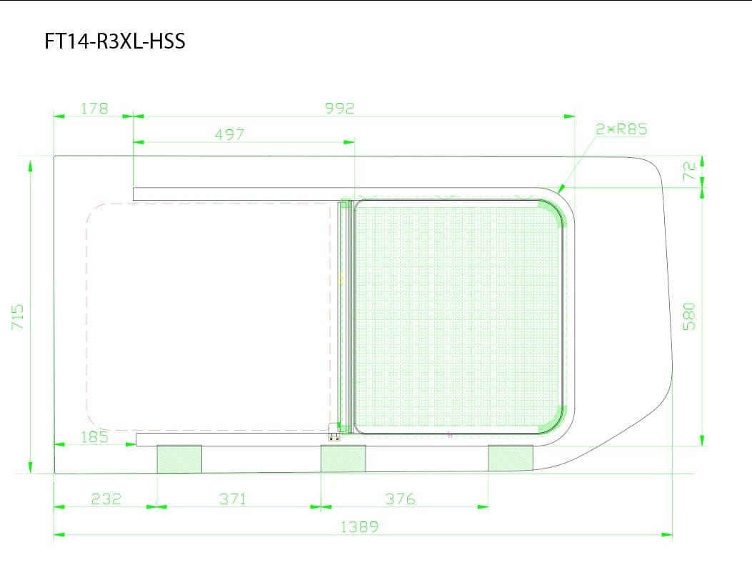 Ford Transit Passenger Side Rear Quarter Half-Slider Screened Window 148" WB EXT (Dimensions) - Campervan HQ