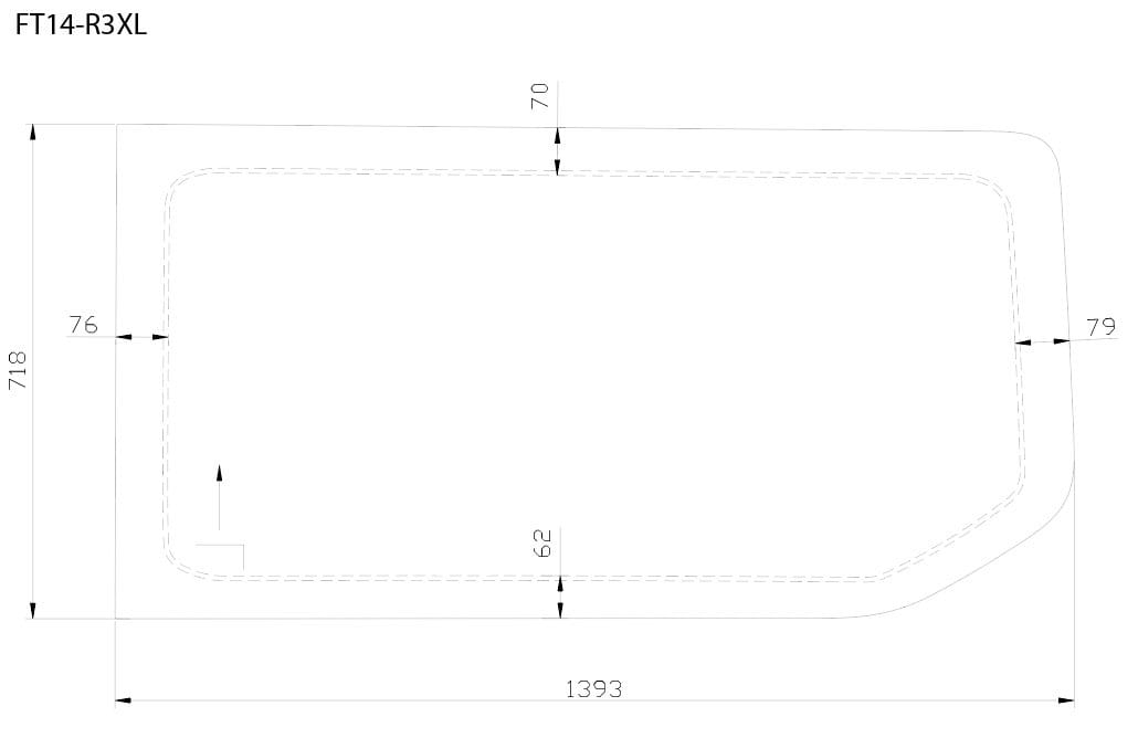 Ford Transit 2015+ Passenger Side Rear Quarter Fixed Window 148" WB EXT (Dimensions) - Campervan HQ