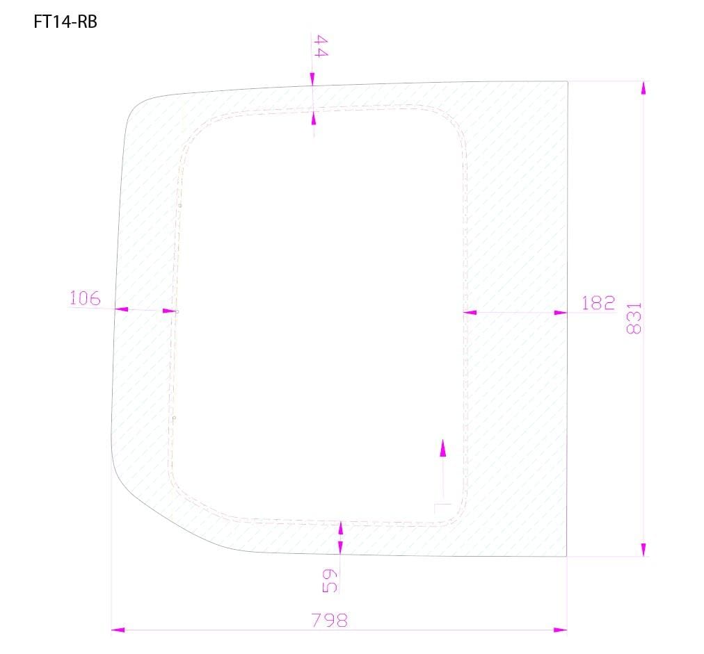 Ford Transit 2015+ Passenger Side Rear Cargo Door Window (Dimensions) - Campervan HQ