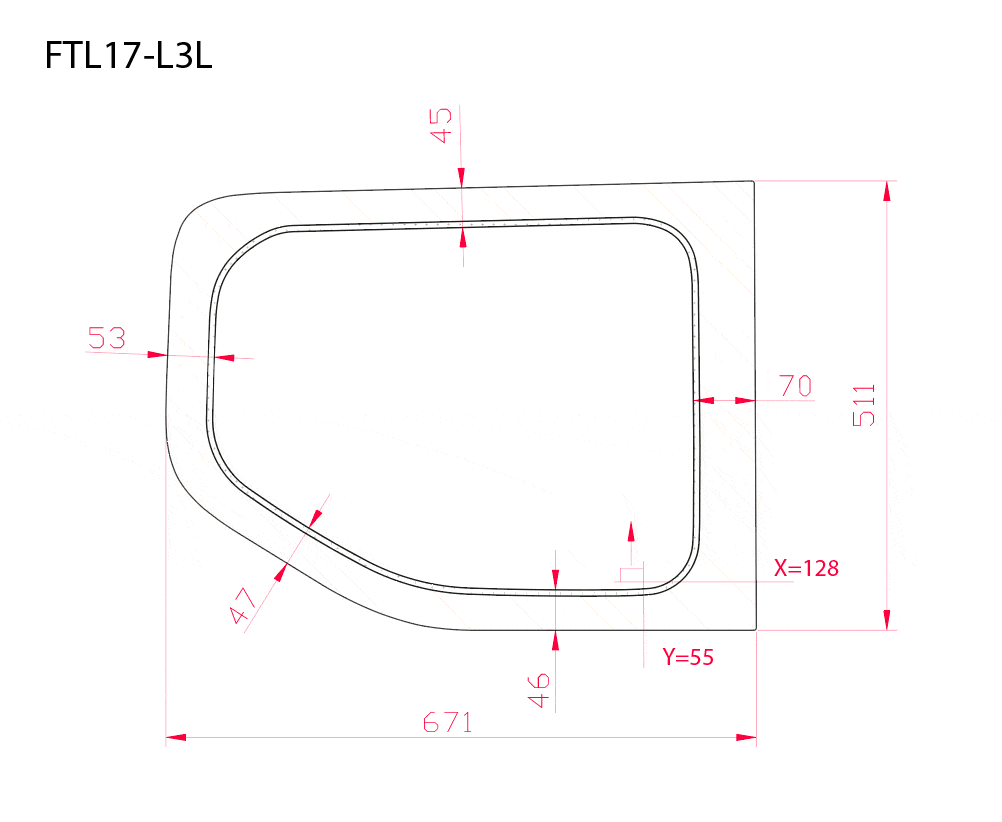 Ford Transit 2015+ Driver Side Rear Quarter Window (Low Roof)_Dimensions - Campervan HQ