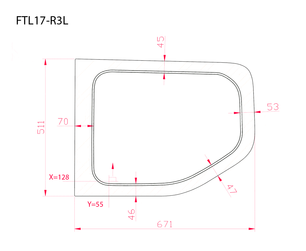 Ford Transit 2015+ Passenger Side Rear Quarter Window (Low Roof)_Dimensions - Campervan HQ