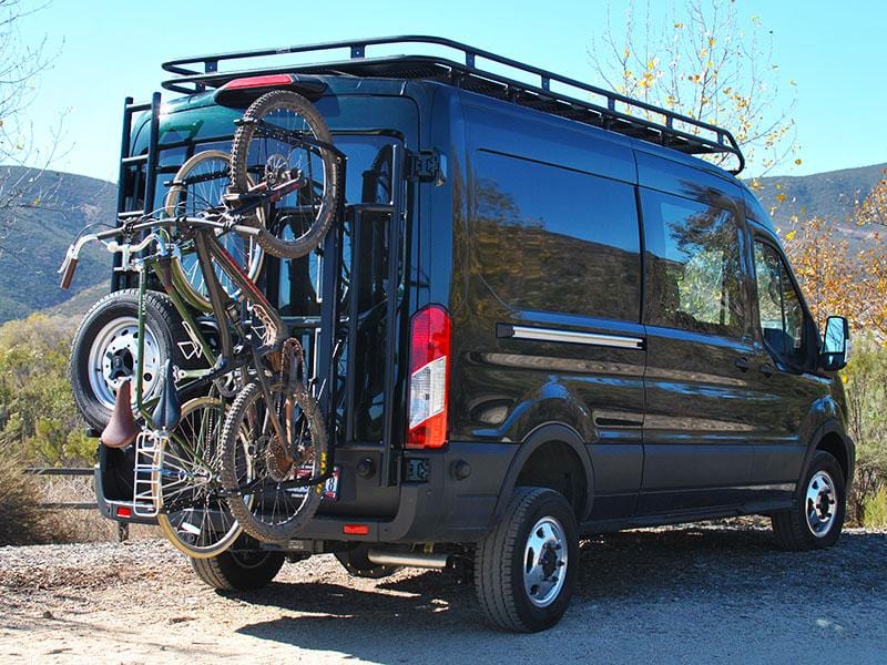 2015+ Ford Transit Bike Rack (with Vertical Mount 1-UP Bike Trays ) - Campervan HQ