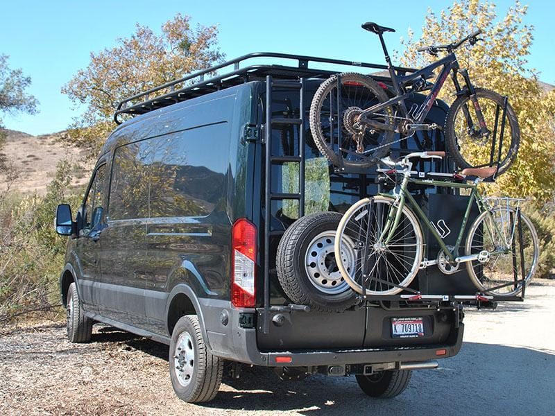 2015+ Ford Transit Bike Rack ( with Slim Box and 1-UP Bike Trays ) _Horizontal Option - Campervan HQ