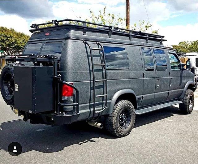 Aluminess Ford E350 Van Rear Swing-Arm Bumper (1992-2014) Right Rear View - Campervan HQ