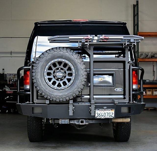 Aluminess Ford E350 Van Rear Swing-Arm Bumper (1992-2014) Rear View - Campervan HQ