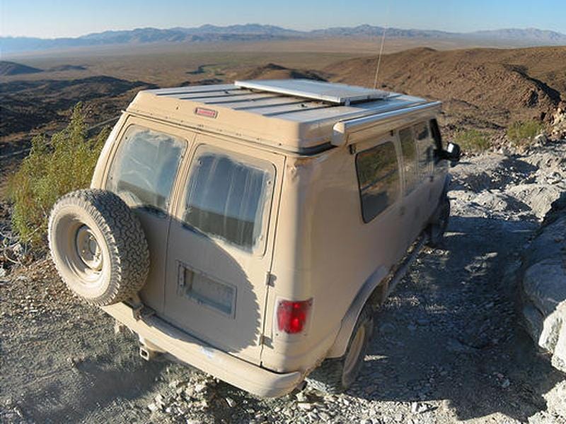 Aluminess Ford E350 Van Tire Rack (1992-2014) Upper View - Campervan HQ