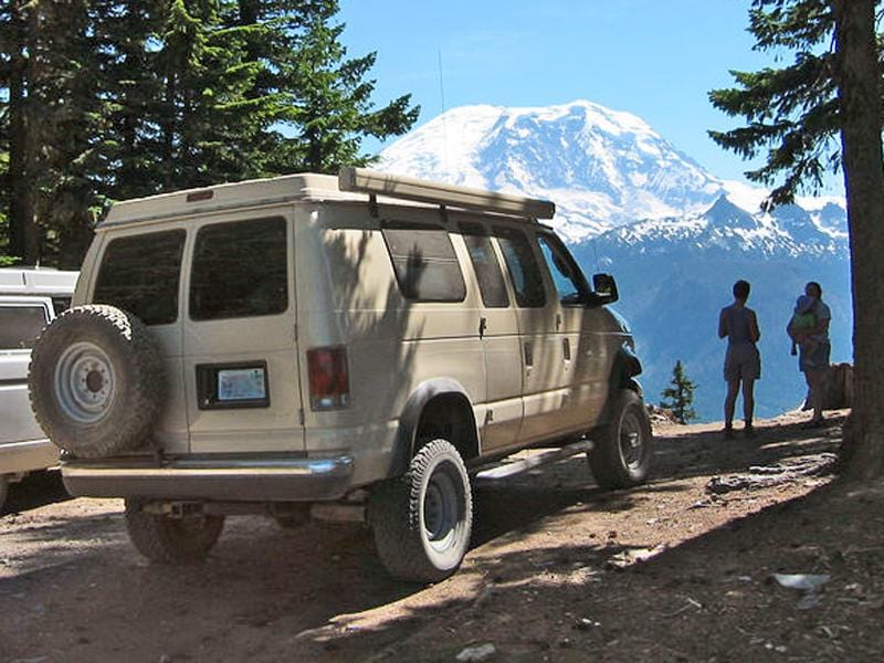 Aluminess Ford E350 Van Tire Rack (1992-2014) Right Rear View - Campervan HQ