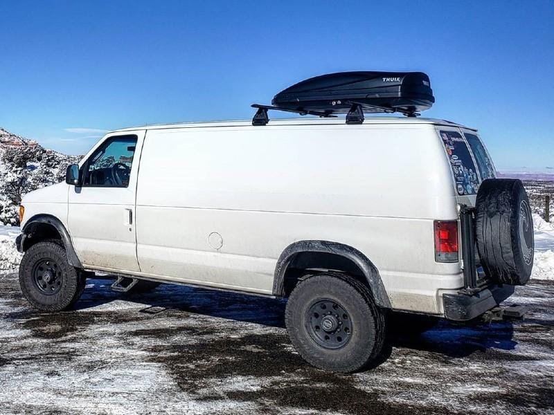 Aluminess Ford E350 Van Tire Rack (1992-2014) Left Side View - Campervan HQ