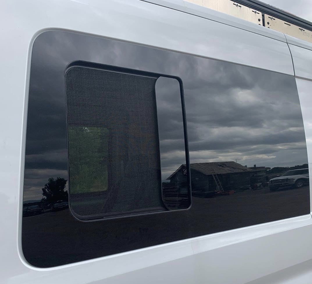 Ford Transit 2015+ Driver Side Forward Half-Slider Screened Window ( Open ) - Campervan HQ