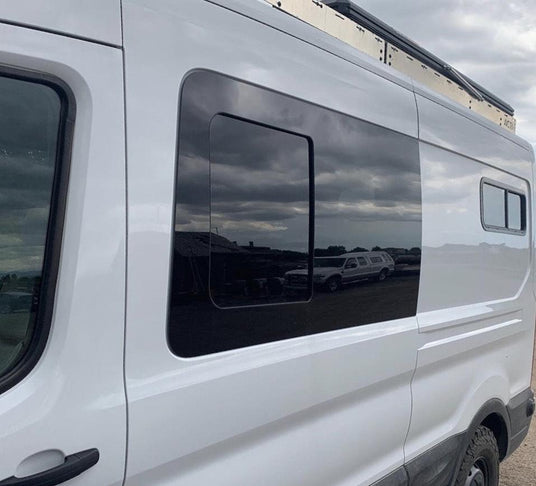 Ford Transit 2015+ Driver Side Forward Half-Slider Screened Window ( Closed_Side View ) - Campervan HQ