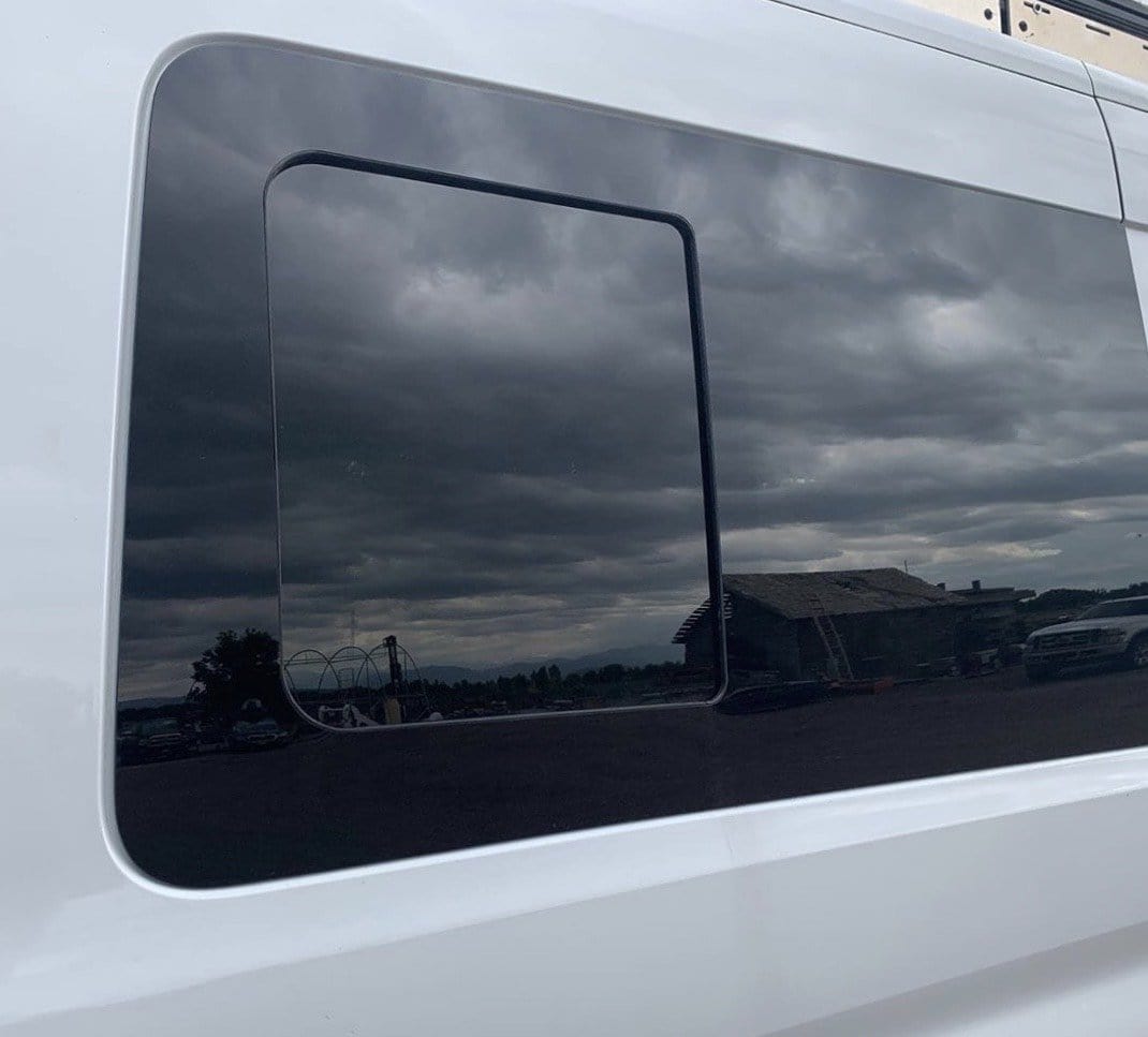 Ford Transit 2015+ Driver Side Forward Half-Slider Screened Window ( Window Closed )- Campervan HQ