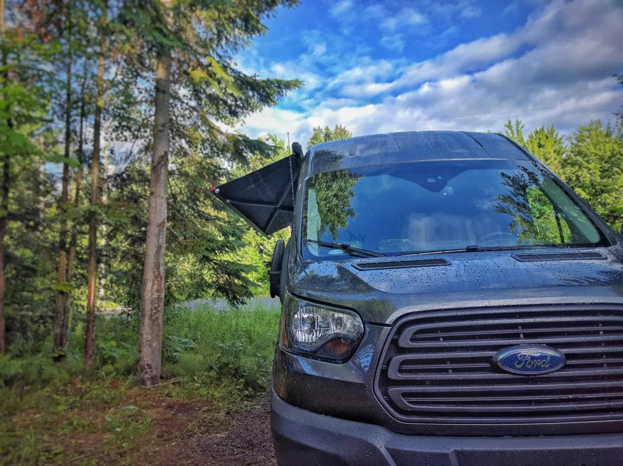 Fiamma F45S 300 RV Awning (Black Case, 10')_ Mounted on a Ford Transit ( Little Open ) - Campervan HQ