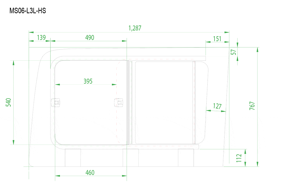 Mercedes Sprinter (2007+) Driver Rear Quarter Screened Half-Slider Window (170″WB)_No Screen_Dimensions - Campervan HQ