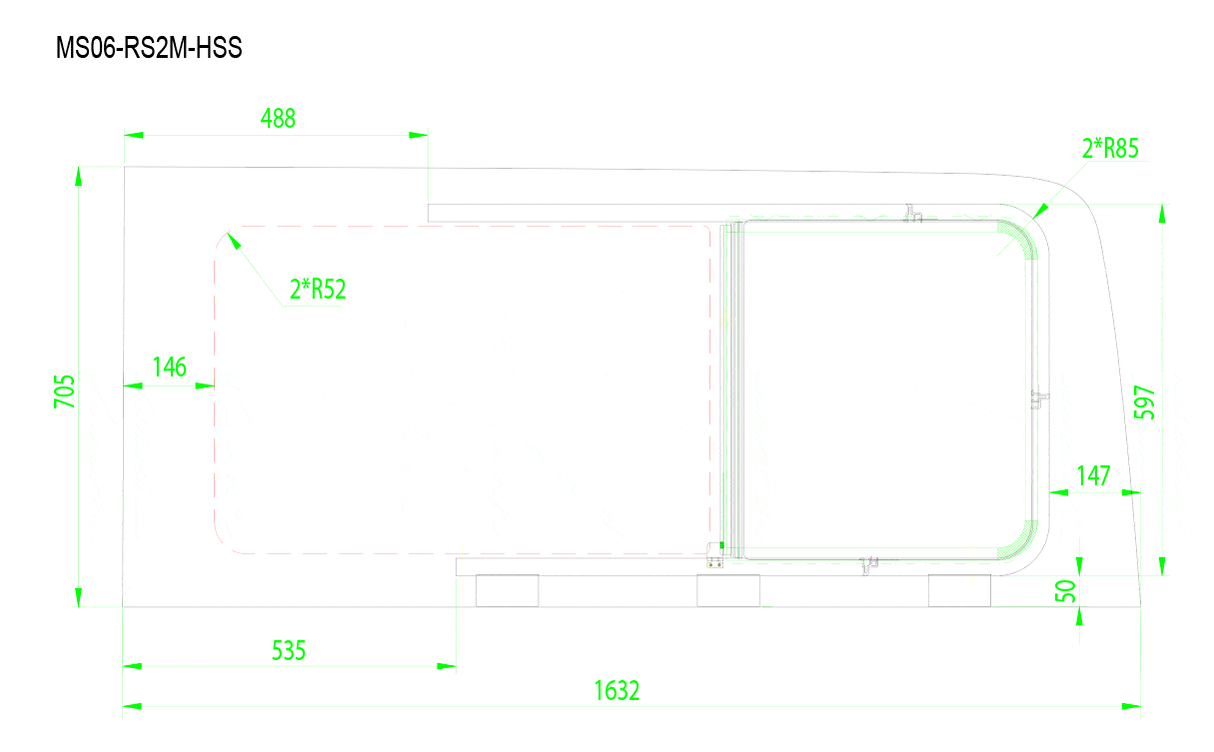Mercedes Sprinter (2007+) Rear Screened Half-Slider Window Sliding Door On Driver Side 144″WB (MS06-LS2M-HSS P)_Dimensions - Campervan HQ