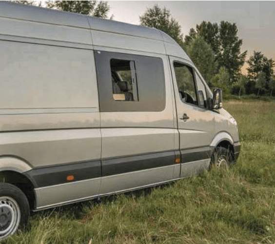Mercedes Sprinter Passenger Side Sliding Door Half-Slider Window on Sprinter 170"WB Van - Campervan HQ