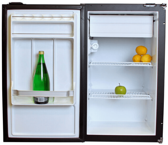 Nova Kool R3100 RV Refrigerator (Front View, Door Open/Foodstuffs)-Campervan HQ