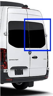 Mercedes Sprinter Passenger Side Rear Door Window (2019+) Side View - Campervan HQ